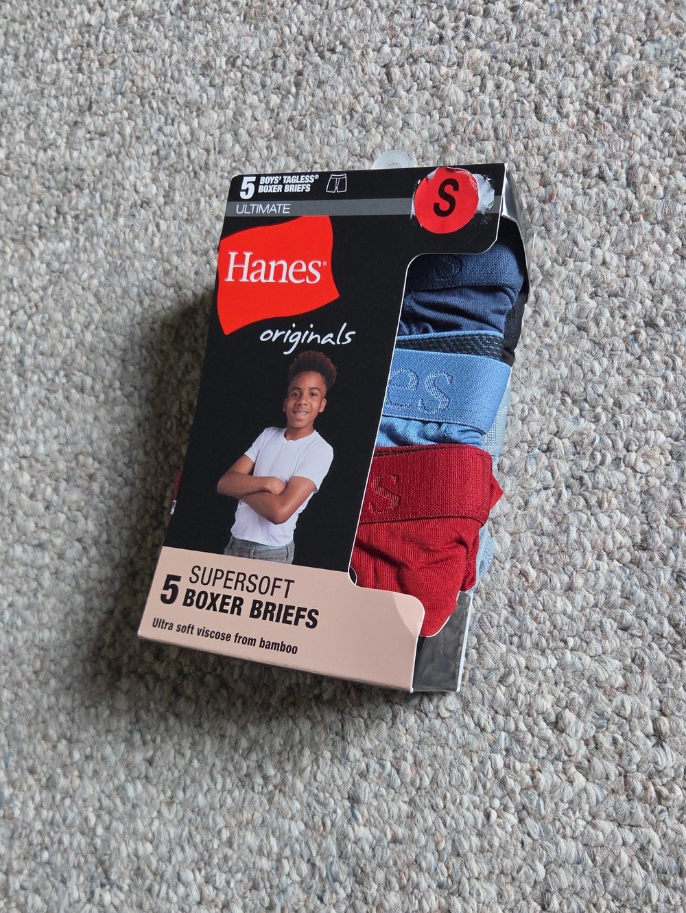Hanes Originals Boxer Briefs - Red, Blue & Light Blue - 5 Pack